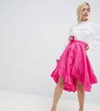 Lost Ink Petite Asymmetric Midi Skirt With Tie Waist - Pink