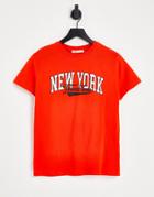 Pull & Bear New York Slogan T-shirt In Red