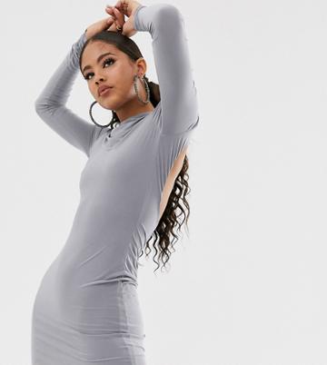 Club L London Tall Open Back Midi Bodycon Dress With Ruching In Gray - Gray