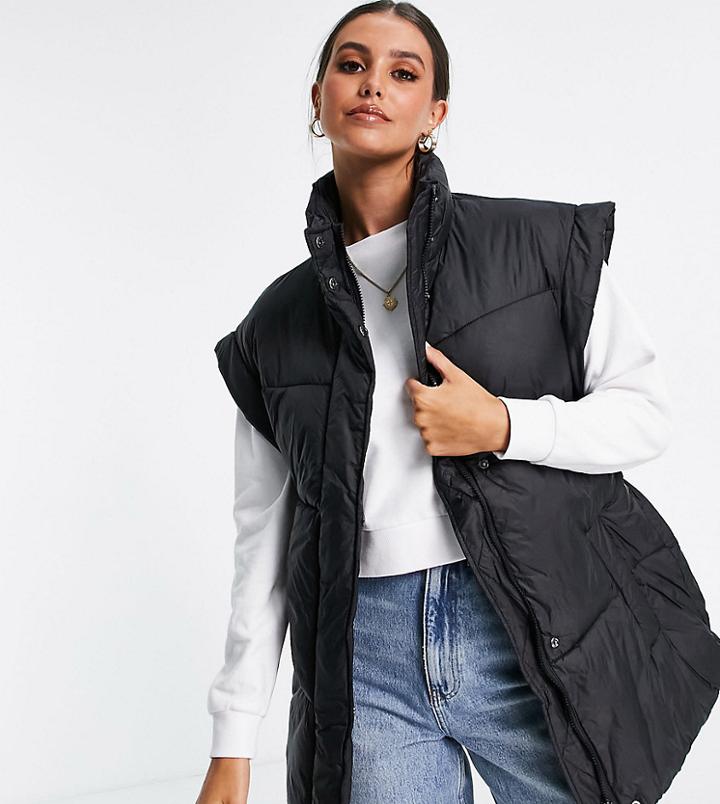 Asos Design Tall Belted Vest Puffer Jacket In Black