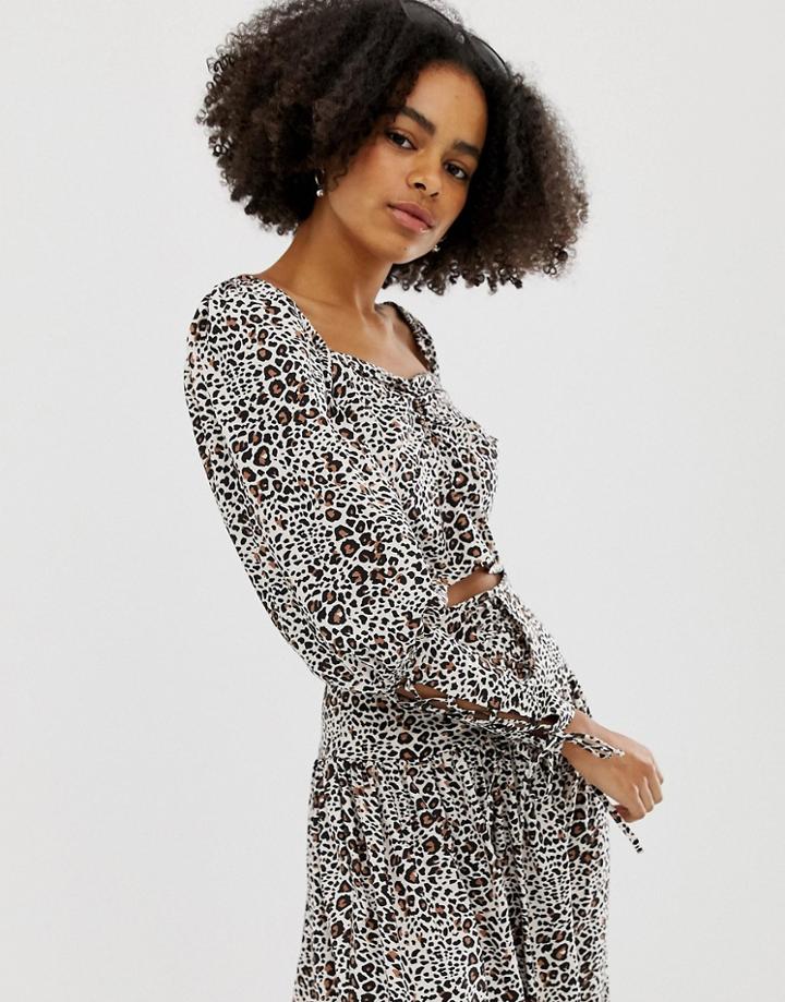 Asos Design Top With Sleeve Detail Two-piece In Leopard Animal Print - Multi