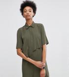 Asos Tall Shirt Dress With Asymmetric Ruffle - Green