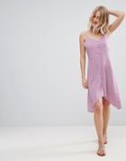 Asos Button Through Sun Dress With Dipped Hem - Purple