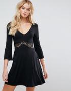 Asos Skater Dress With Lace Waist - Black
