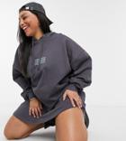 Collusion Plus Back Print Hoodie Dress In Charcoal-grey