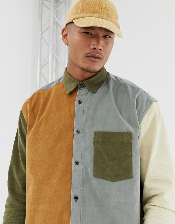 Asos Design Oversized Cut & Sew Cord Shirt