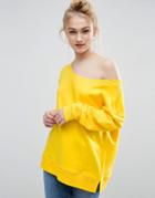 Asos Sweatshirt In Off Shoulder Boxy Fit - Yellow