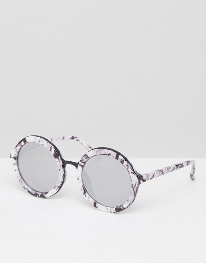 Skinnydip Round Sunglasses In Marble Print - Multi