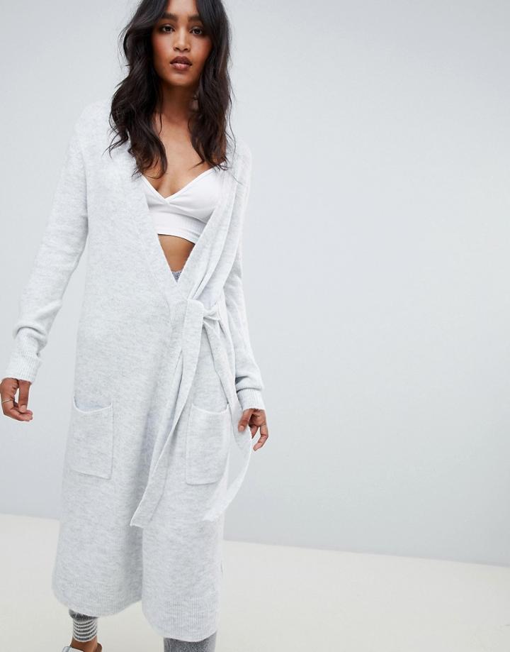 Micha Lounge Wrap Maxi Cardigan With Tie Side - Gray