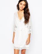 Rokoko Chiffon & Lace Kimono Robe - White