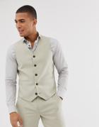 Asos Design Wedding Skinny Suit Suit Vest In Stone Micro Texture - Stone
