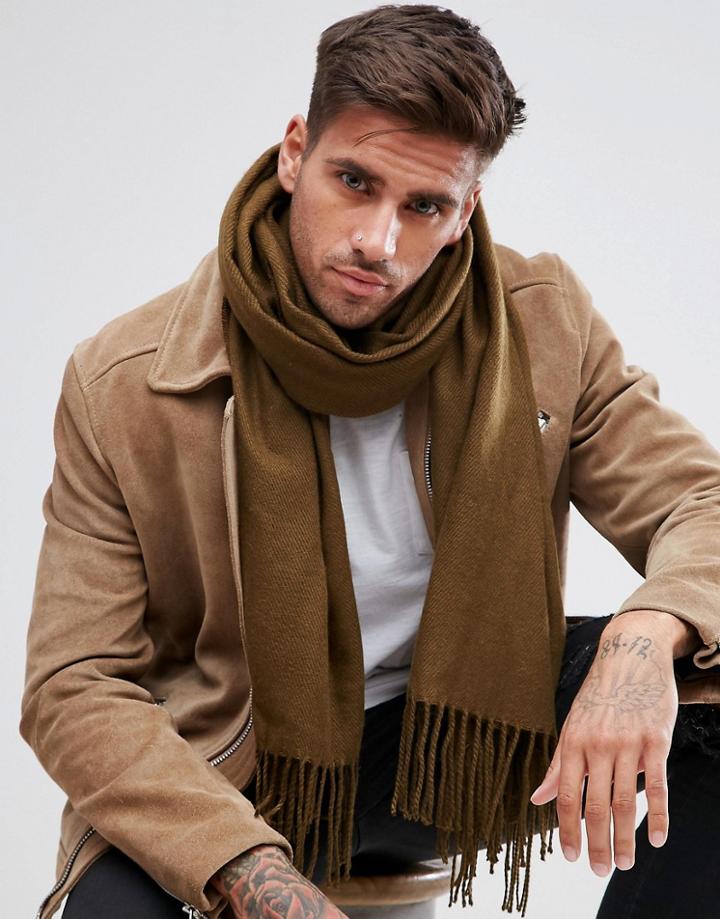 Asos Blanket Scarf In Khaki - Gray