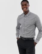 Asos Design Stretch Slim Prince Of Wales Check Smart Shirt - Gray