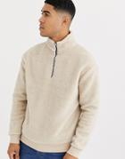 New Look Borg Half Zip Funnel Neck In Cream