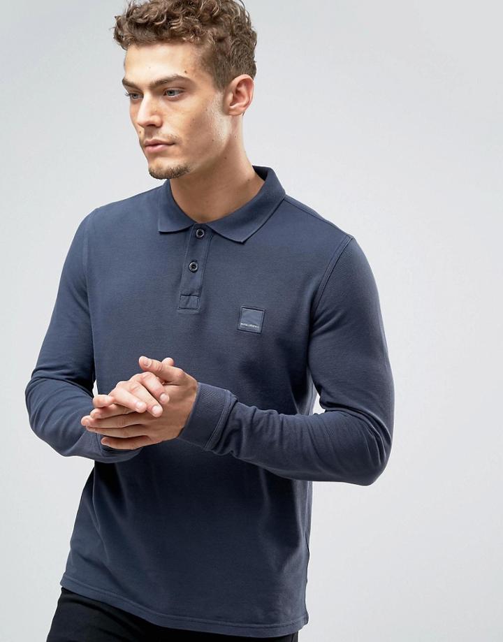 Boss Orange Phlash Ls Logo Polo Washed Pique - Navy