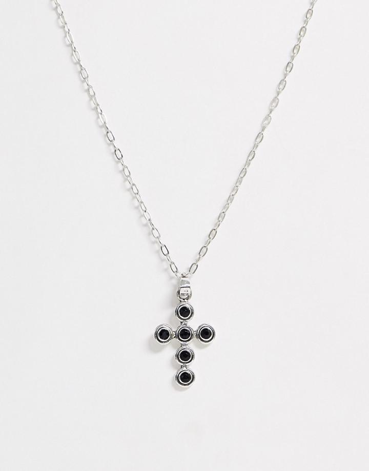 Sacred Hawk Stone Cross Pendant In Silver