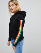 Daisy Street Hoodie With Rainbow Taping - Black
