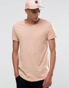 Esprit Longline T-shirt With Raw Edges - Pink