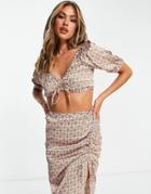 Asos Design Tie Front Beach Top In Pretty Tile Print - Part Of A Set-multi