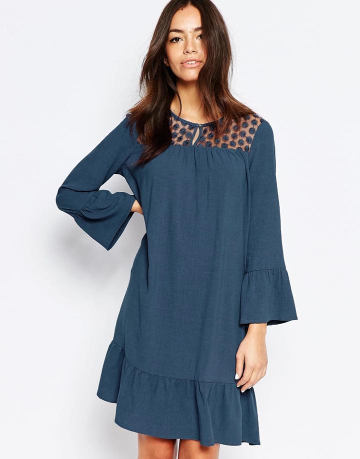 Esprit Lace Yoke Shift Dress - Gray Blue