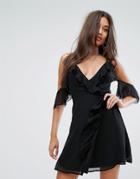 Lipsy Cold Shoulder Ruffle Dress - Black