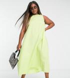Native Youth Plus Oversized Swing Dress In Lime Poplin-green