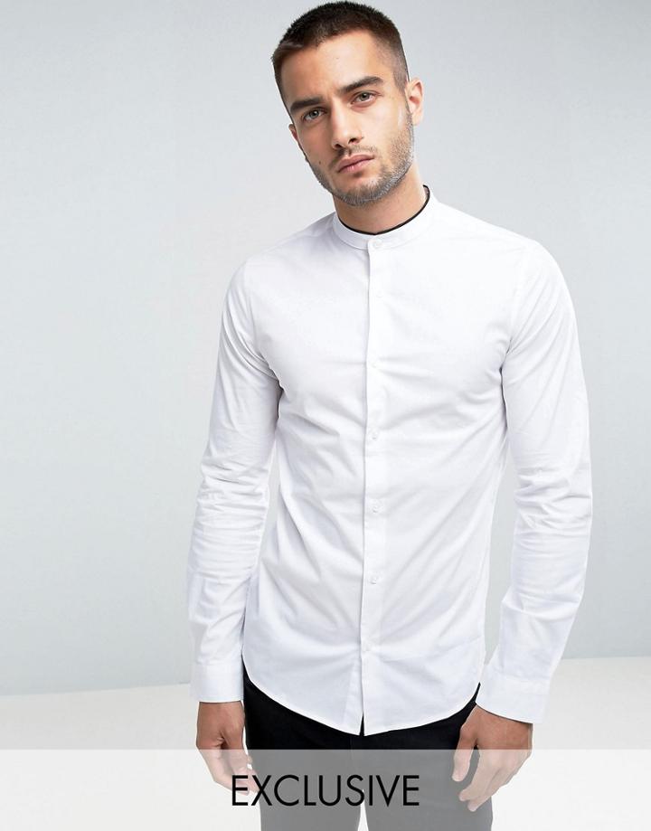 Only & Sons Slim Grandad Shirt Tipping - White