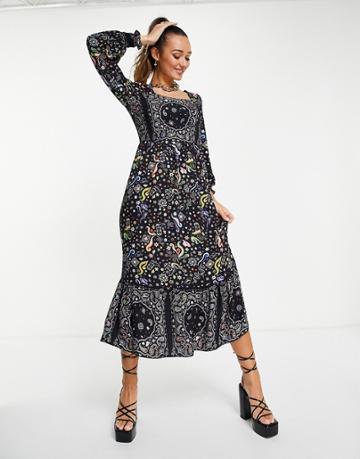 Never Fully Dressed Dolly Print Dress In Black