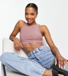 Asos Design Petite Rib Tank With Tie Waist In Rose-pink