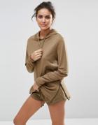 Asos Lounge Oversized Zipped Side Split Hoodie - Khaki