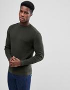 Mango Man Crew Neck Sweater In Khaki - Green