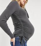 Asos Design Maternity Fitted Top With Ruched Side In Washed Charcoal-grey