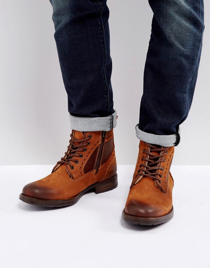 Steve Madden Gannon Brogue Boots In Tan - Tan