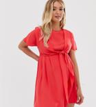 Asos Design Maternity Nursing Mini Wrap Dress-red