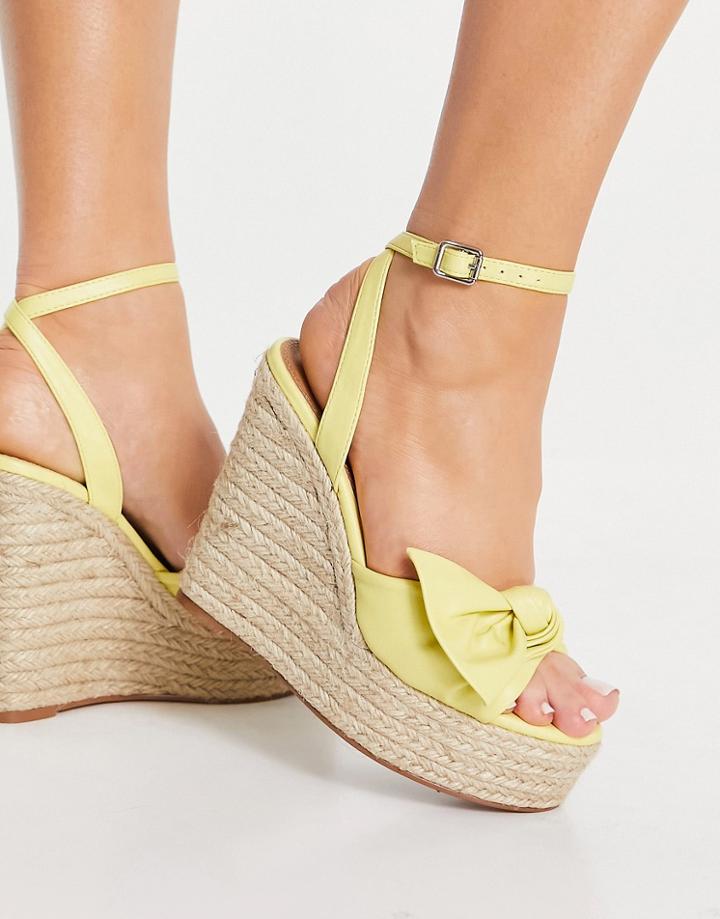 Asos Design Tier Bow Espadrille Wedges In Lemon-yellow
