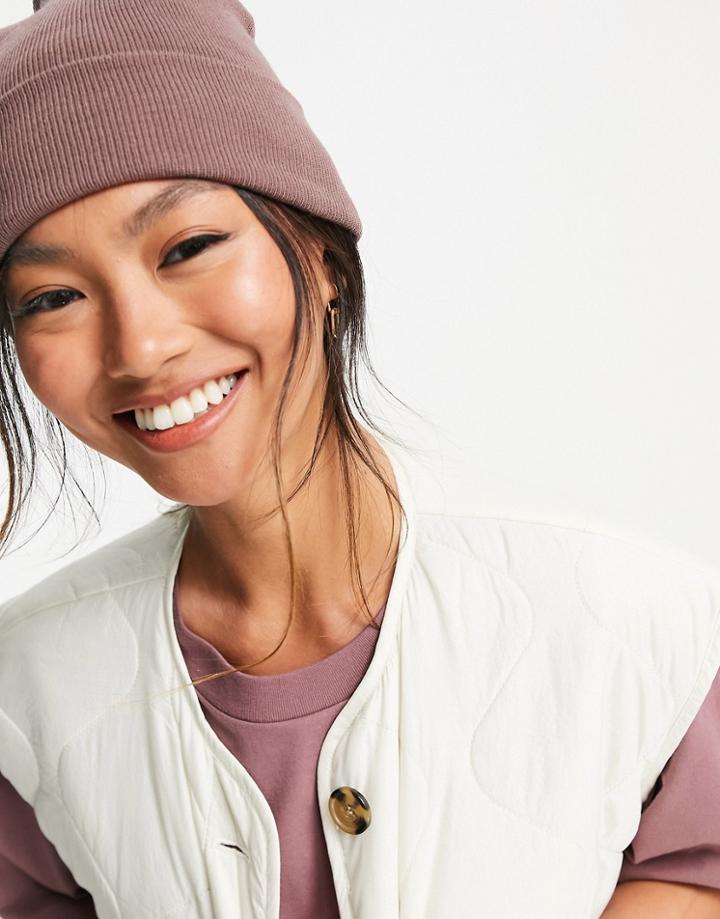 Asos Design Recycled Blend Deep Turn Up Beanie Hat In Dusty Pink