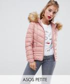 Vero Moda Petite Faux Fur Hooded Padded Jacket - Pink