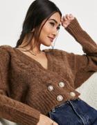 Y.a.s Double Breasted Cardigan In Chocolate-brown