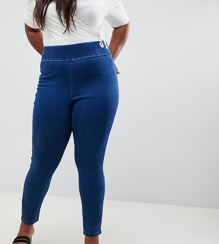 Asos Design Curve Pull On Jegging In Flat Blue Wash - Blue