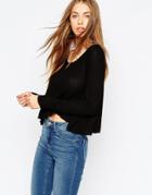 Asos Swing Top In Slouchy Rib With Scoop Neck - Black