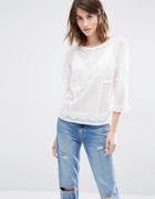 Warehouse Embroidered Batwing Top - Cream