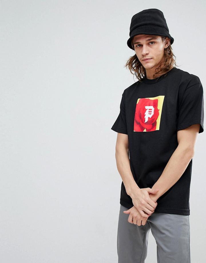 Primitive T-shirt With Rose Print - Black