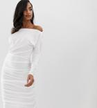 Scarlet Rocks Jersey Midi Dress With Long Sleeves In White
