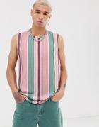 Urban Threads Striped Sleeveless T-shirt Tank-pink