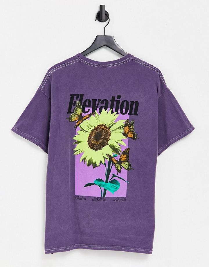Topman Oversized T-shirt With Elevation Flower Front And Back Print Tee In Purple