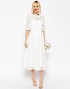 Asos Bridal Lace Bandeau Midi Prom Dress With Crop Jacket - White
