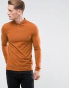Asos Long Sleeve Muscle Fit Polo - Brown