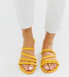 Asos Design Wide Fit Felix Premium Raffia Flat Sandals - Yellow