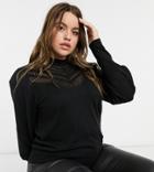 Ever New Curve Lace Yolk Balloon Sleeve Sweater In Black