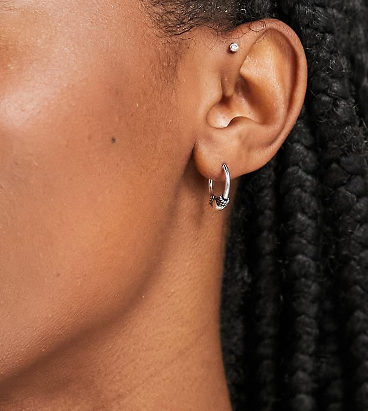 Asos Design Sterling Silver Hoop Earrings In 90s Design
